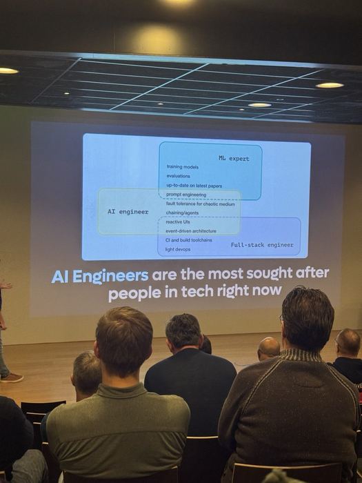 A slide reading "AI Engineers are the most sought after people in tech right now"